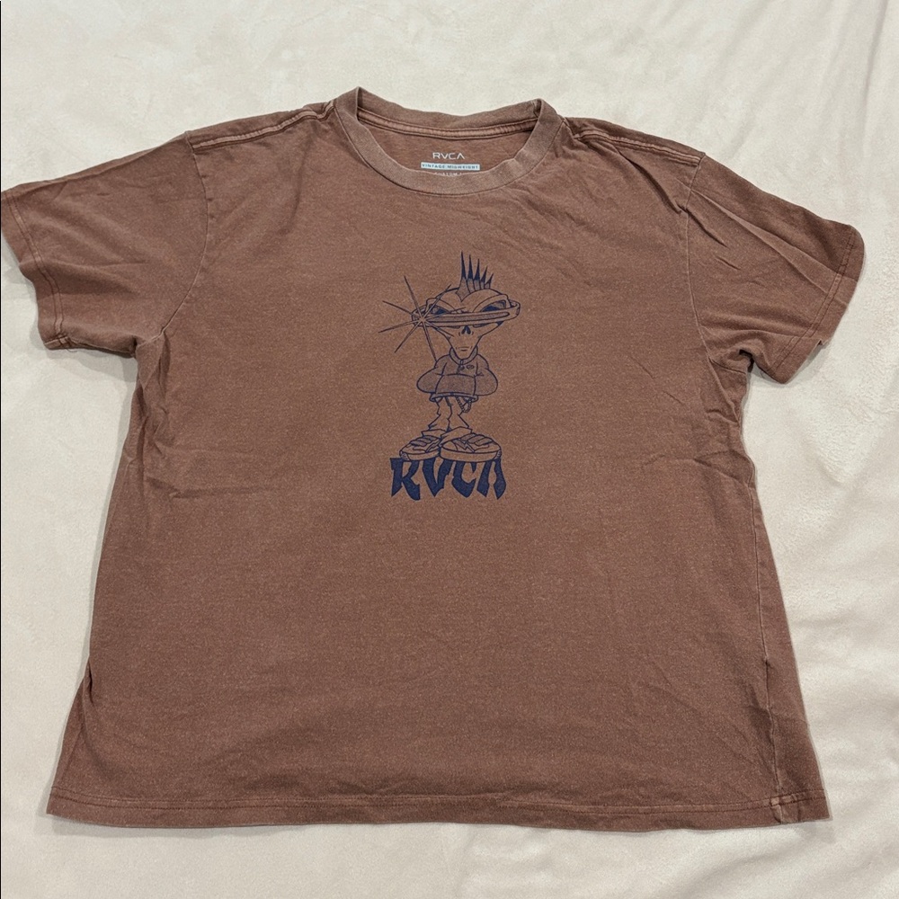 Mens’ RVCA Brown Tee with Blue Alien Graphic